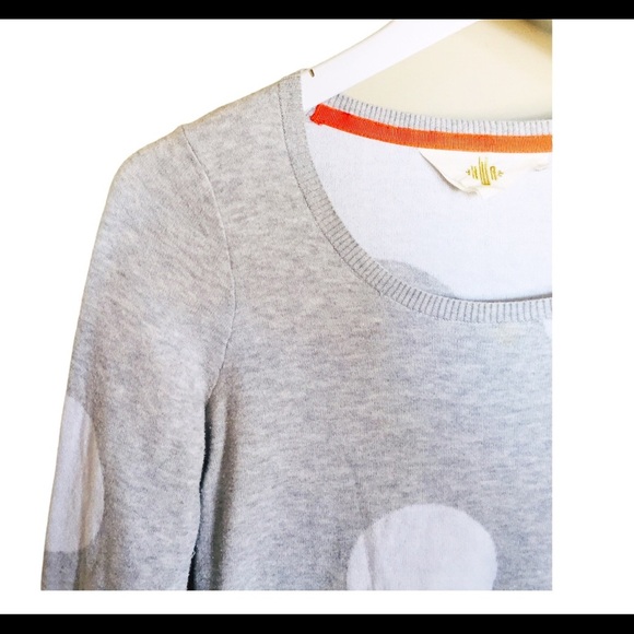 HWR (Anthropologie) Monogram Polka Dot Sweater With 3/4 Crop Sleeves Grey Small - Picture 4 of 13